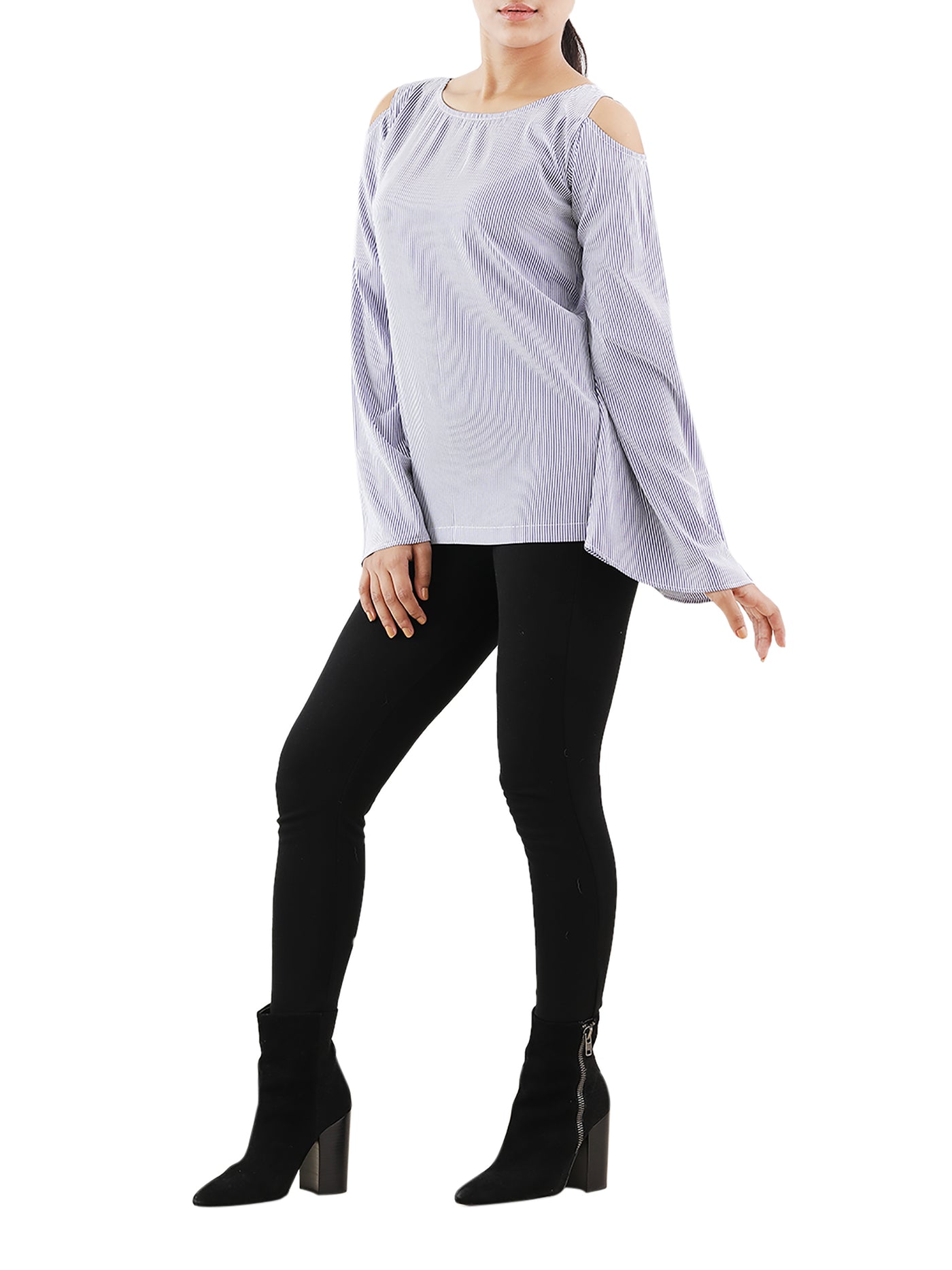 Striped Allure: Full Sleeve Top with Sleeve Keyhole Design