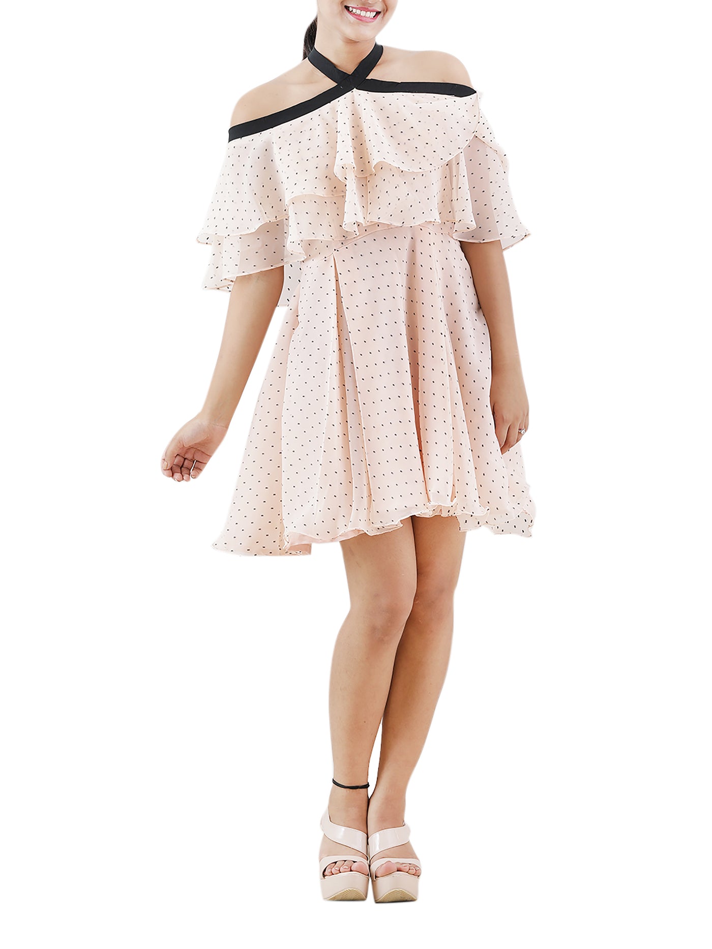 Korean Chic Polka Dot Off-Shoulder Dress