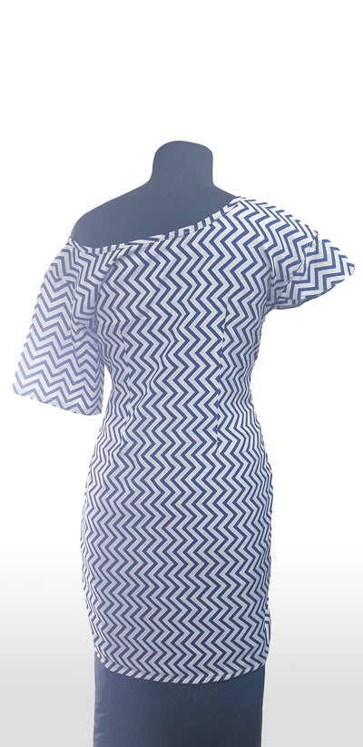 Zigzag Allure One-Shoulder Half Sleeve Dress